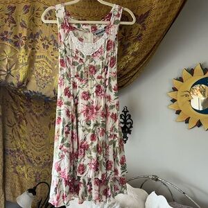 White Floral Tiered Sundress with Pink Roses